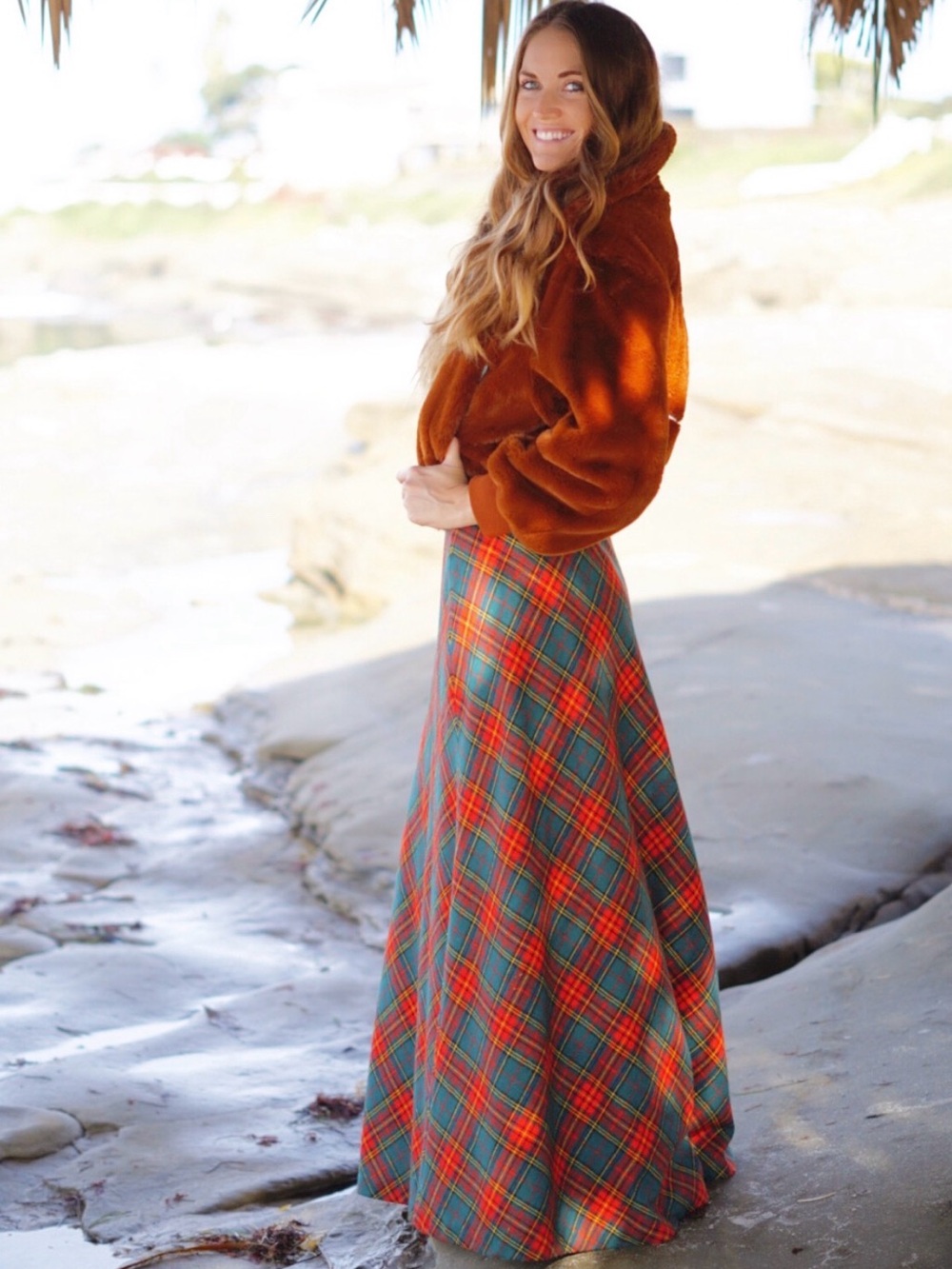 Vintage handmade tartan plaid red green wrap maxi skirt lined women’s one size